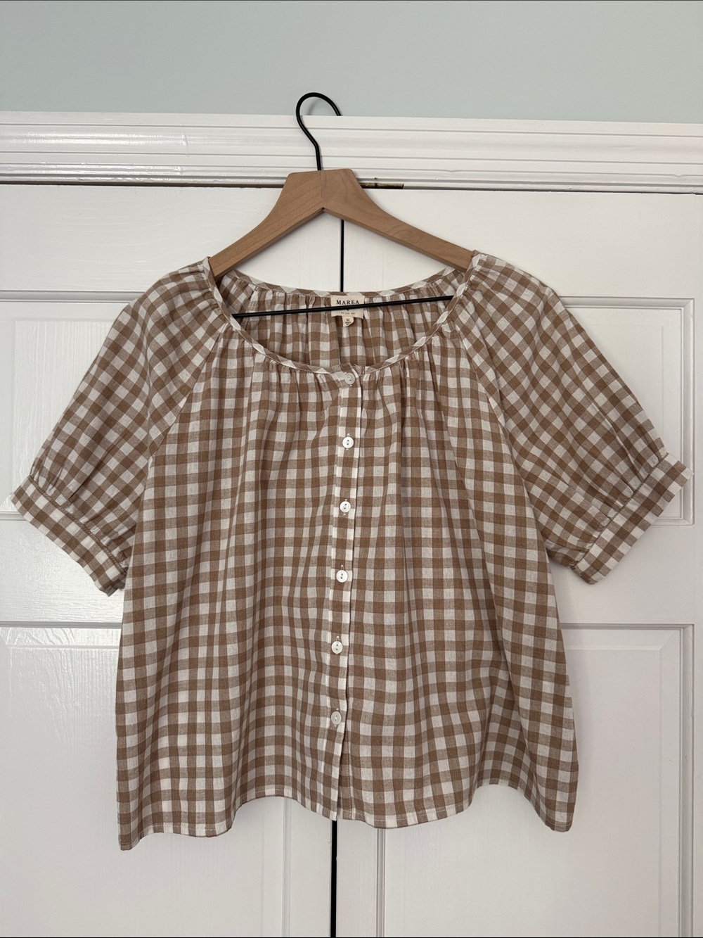 Marea Brown and White Gingham Top